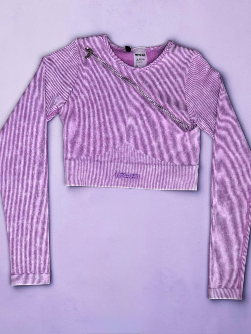 🦄 Bo+Tee Accelerate Relay Seamless Ribbed Long Sleece Crop Top Acid Wash Purple